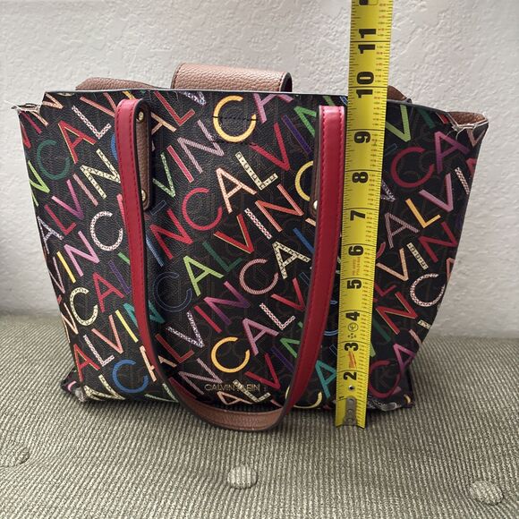 Calvin Klein Purse Dilan Shoulder Bag Colorful Logo Red Brown Medium Multicolor - Picture 3 of 15